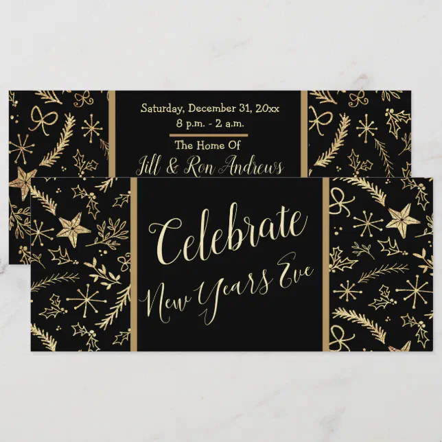 New Years Eve Party Black and Gold Invitation | Zazzle