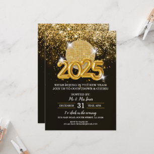 New Year's Eve Party Black and Gold Invitation