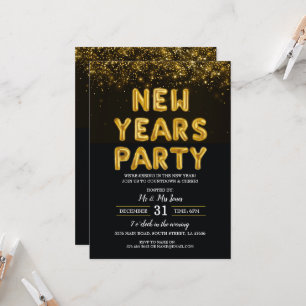 New Year's Eve Party Black and Gold Invitation