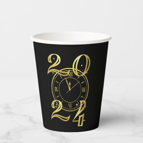 New Years Eve Party Black and Gold Paper Cups
