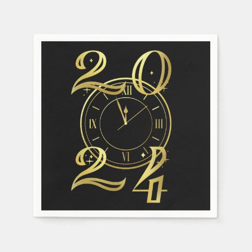 New Years Eve Party Black and Gold Paper Napkins