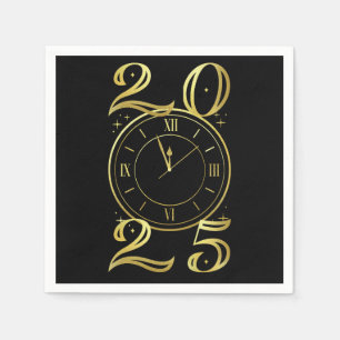 New Years Eve Party Black and Gold Paper Napkins