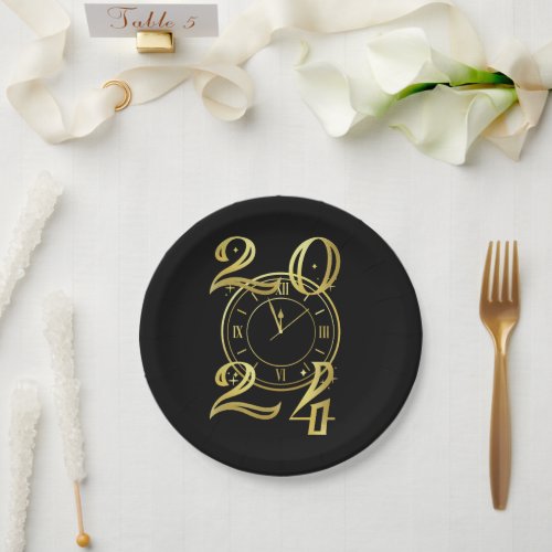 New Years Eve Party Black and Gold Paper Plates