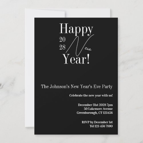 New Years Eve Party Black and White Invitation