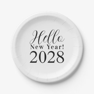 New Year's Eve Party Black and White Paper Plates