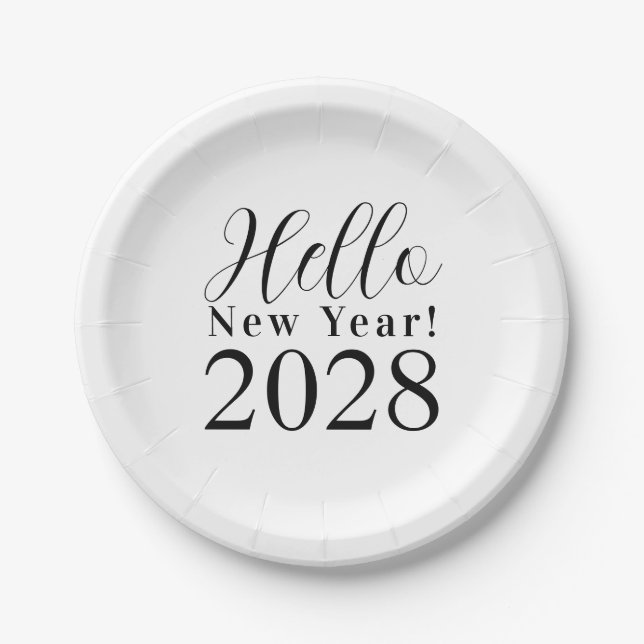 New Year's Eve Party Black and White Paper Plates (Front)