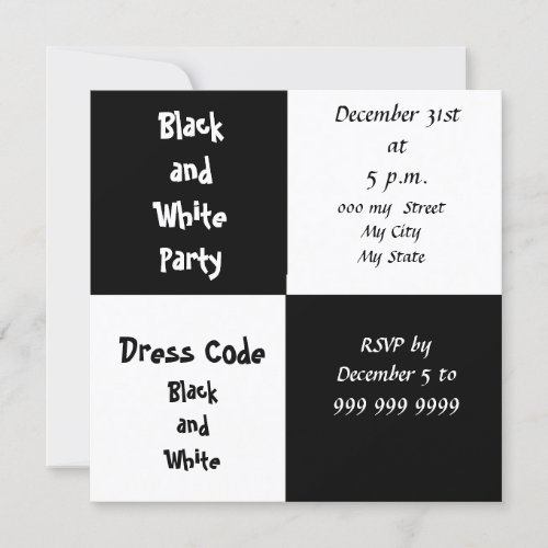 New Years Eve Party Black and White Party Invitation