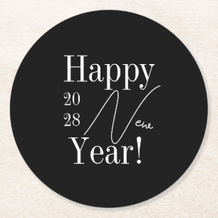 New Year's Eve Party Black and White Round Paper Coaster
