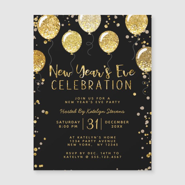 New Year's Eve Party Black & Gold Balloon Confetti (Front)