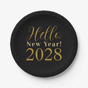 New Year's Eve Party Black Gold Chic Paper Plates