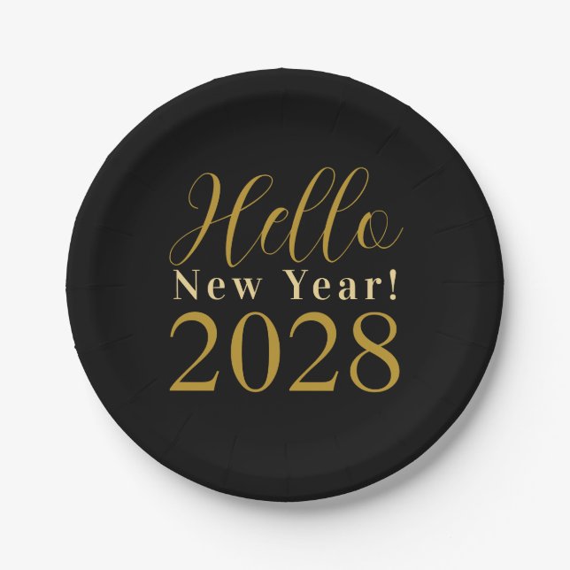 New Year's Eve Party Black Gold Chic Paper Plates (Front)