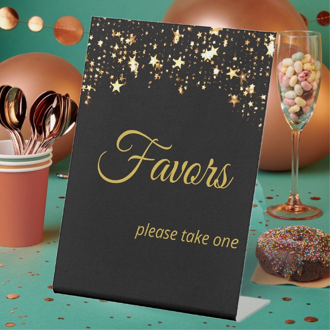 New Year's Eve Party Black & Gold Favors Pedestal Sign (Creator Uploaded)