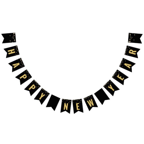 New Years Eve Party Black Gold Glitter Confetti Bunting Flags