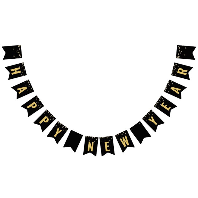 New Years Eve Party Black Gold Glitter Confetti Bunting Flags (All)