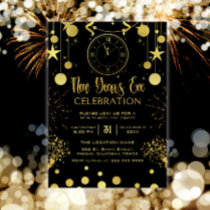 New Year's Eve Party Black & Gold Glitter Invitation