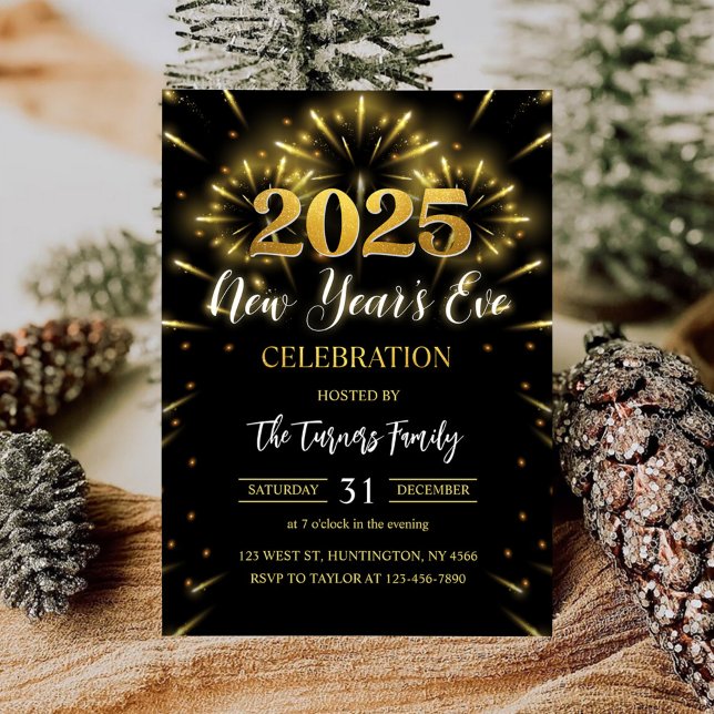 New Year's Eve Party Black & Gold Glitter Invitation (Creator Uploaded)