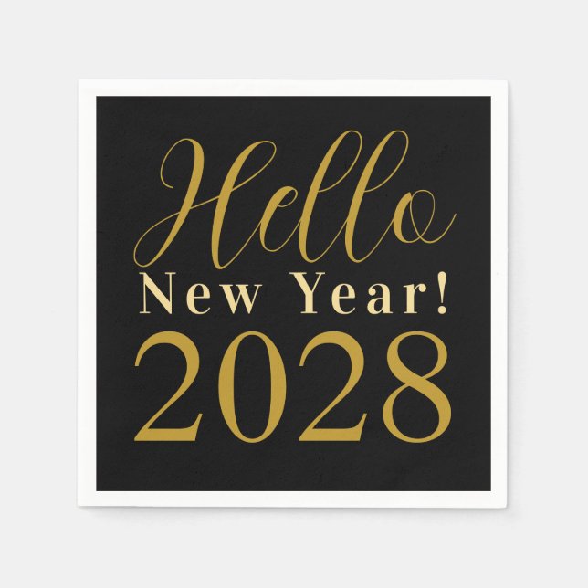 New Year's Eve Party Black Gold Napkins (Front)