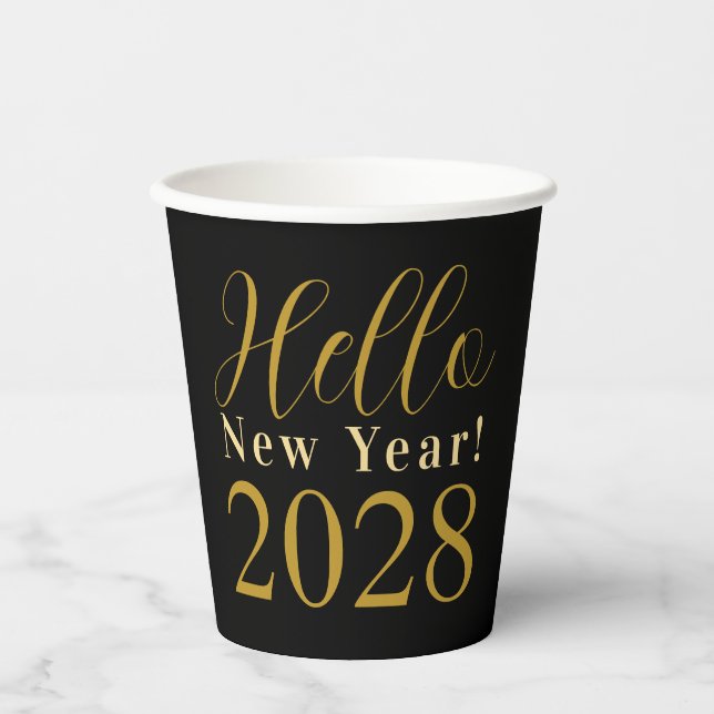 New Year's Eve Party Black Gold Party Paper Cups (Front)
