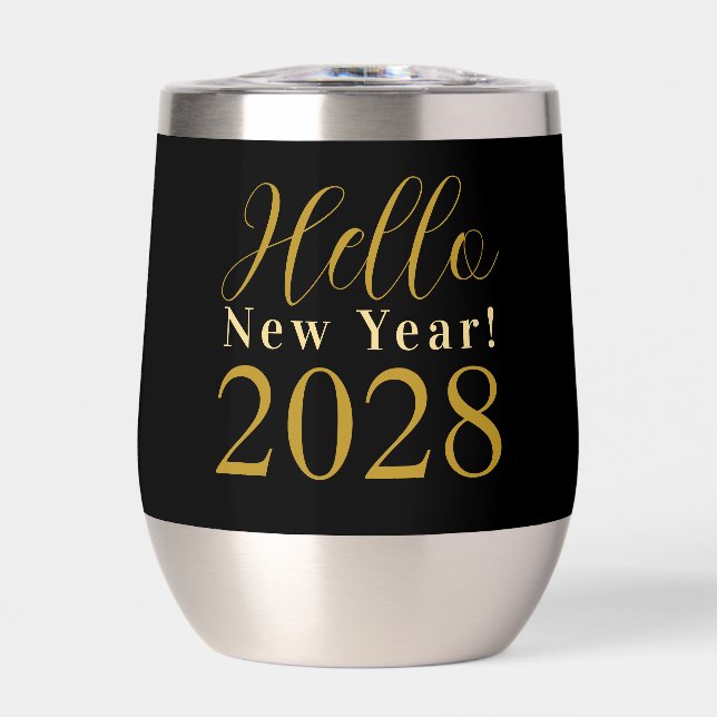 New Year's Eve Party Black Gold Party Thermal Wine Tumbler (Front)