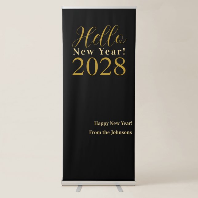 New Year's Eve Party Black Gold Retractable Banner (Front)