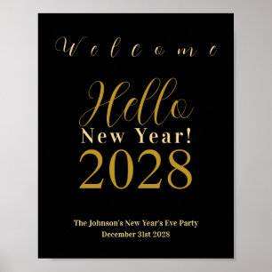 New Year's Eve Party Black Gold Welcome Poster