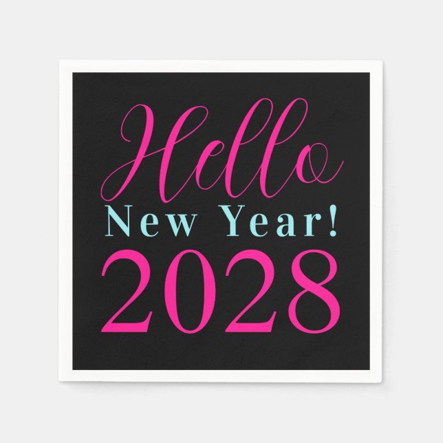 New Year's Eve Party Black Hot Pink Napkins (Front)