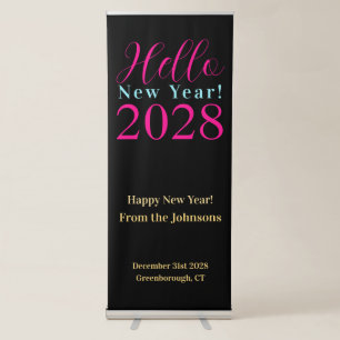 New Year's Eve Party Black Hot Pink Retractable Banner