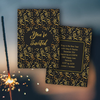 New Years Eve Party Black N Gold Confetti Invitation by holiday_store at Zazzle