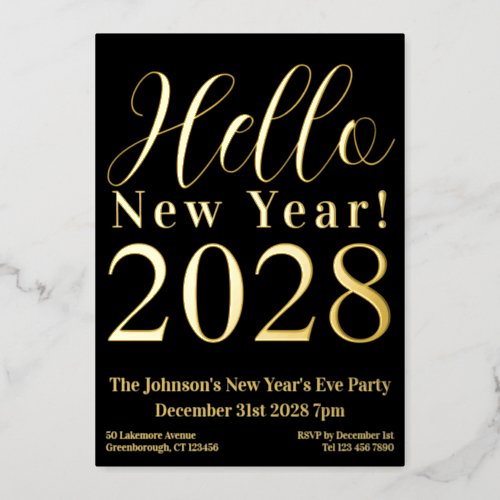 New Years Eve Party Black Real Gold Foil Invitation