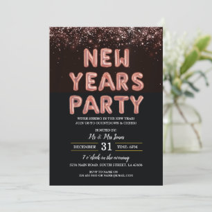 New Year's Eve Party Black Rose Gold Invitation