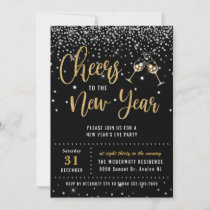 New Year's Eve Party Black Silver Gold Glitter  Invitation