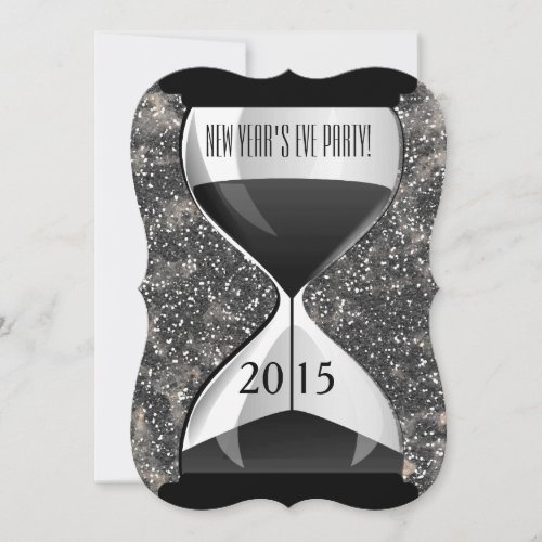 New Years Eve Party Black Sparkles Hourglass Invitation