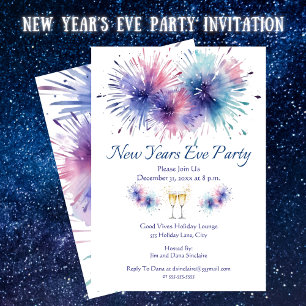 New Years Eve Party Bright Fireworks Invitation
