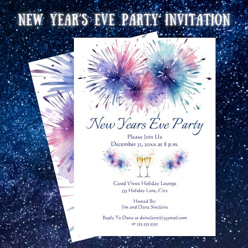 New Years Eve Party Bright Fireworks Invitation