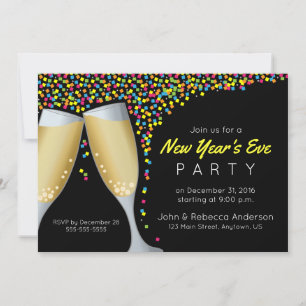 New Year's Eve Party Champagne and Confetti invite