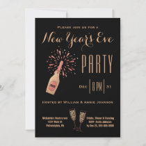 New Year's Eve Party Champagne Bottle Gold Black Invitation