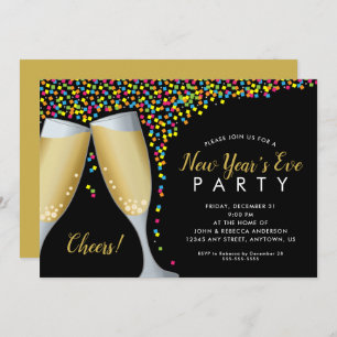 New Years Eve Party Champagne Confetti Invitation