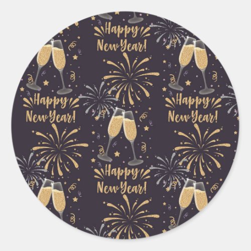 New Years Eve Party Champagne Fireworks  Classic Round Sticker