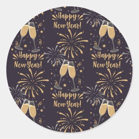 New Years Eve Party Champagne Fireworks  Classic Round Sticker
