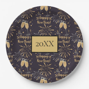 New Years Eve Party Champagne Fireworks Paper Plates