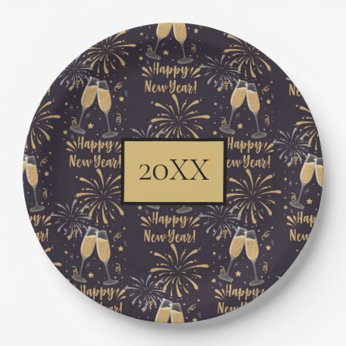 New Years Eve Party Champagne Fireworks Paper Plates