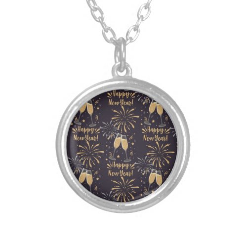 New Years Eve Party Champagne Fireworks  Silver Plated Necklace