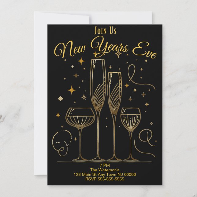 New Years Eve Party Champagne Glasses Invitation (Front)