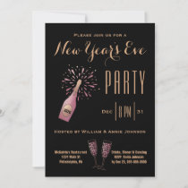 New Year's Eve Party Champagne Gold Black Pink Invitation