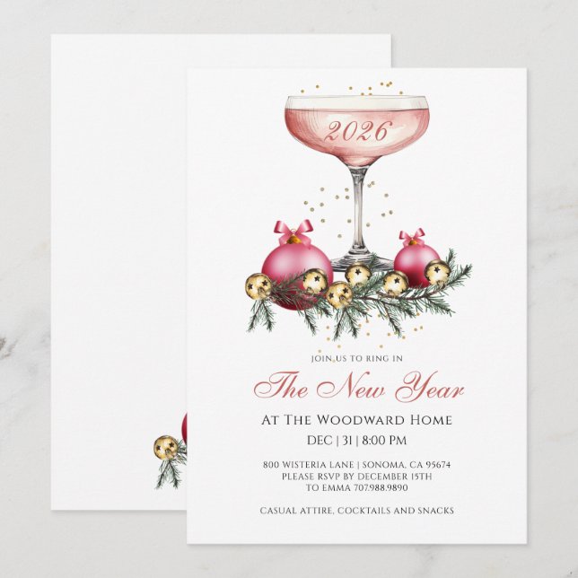 New Year's Eve Party Champagne  Invitation (Front/Back)