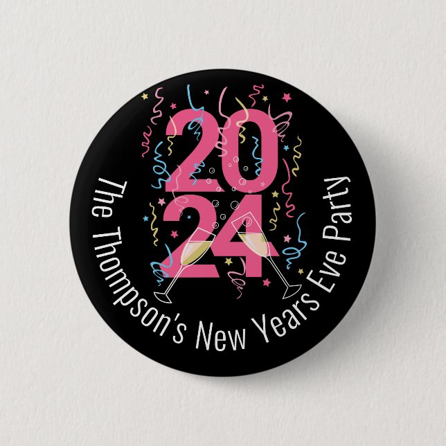 New Years Eve Party champagne streamers 2024 Button (Front)