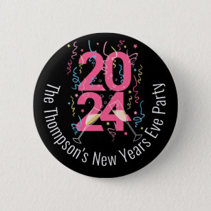 New Years Eve Party champagne streamers 2024 Button