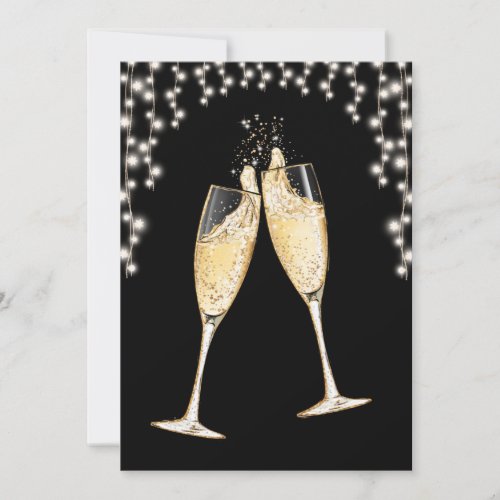 New Years Eve Party Champagne String Lights Invitation