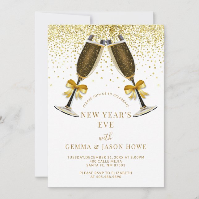 New Years Eve Party Champagne Toast Gold Confetti Invitation (Front)