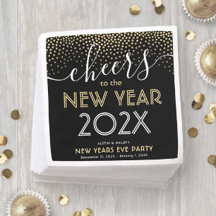 New Years Eve Party Cheers Black and Gold Confetti Napkins